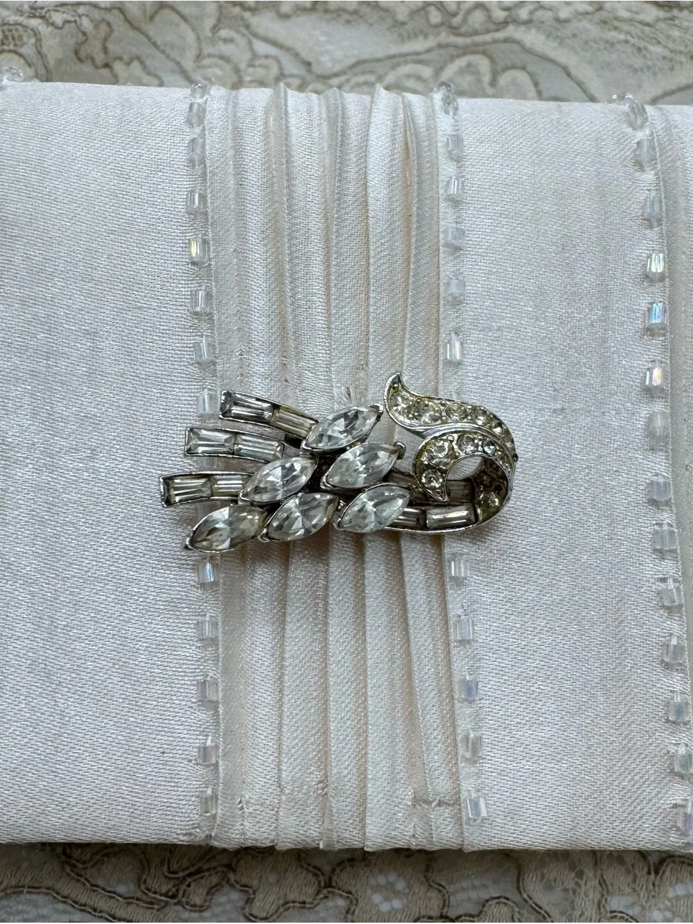 Vintage Gunne Sax Ivory Satin Beaded Mini Clutch Bridal Romantic Evening Bag